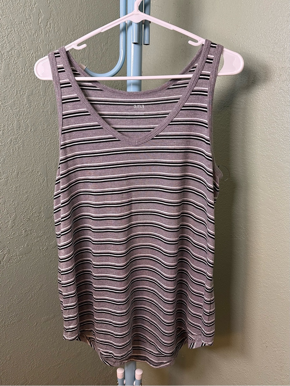 a.n.a Striped V-Neck Tank Top Grey with Black and White Accents